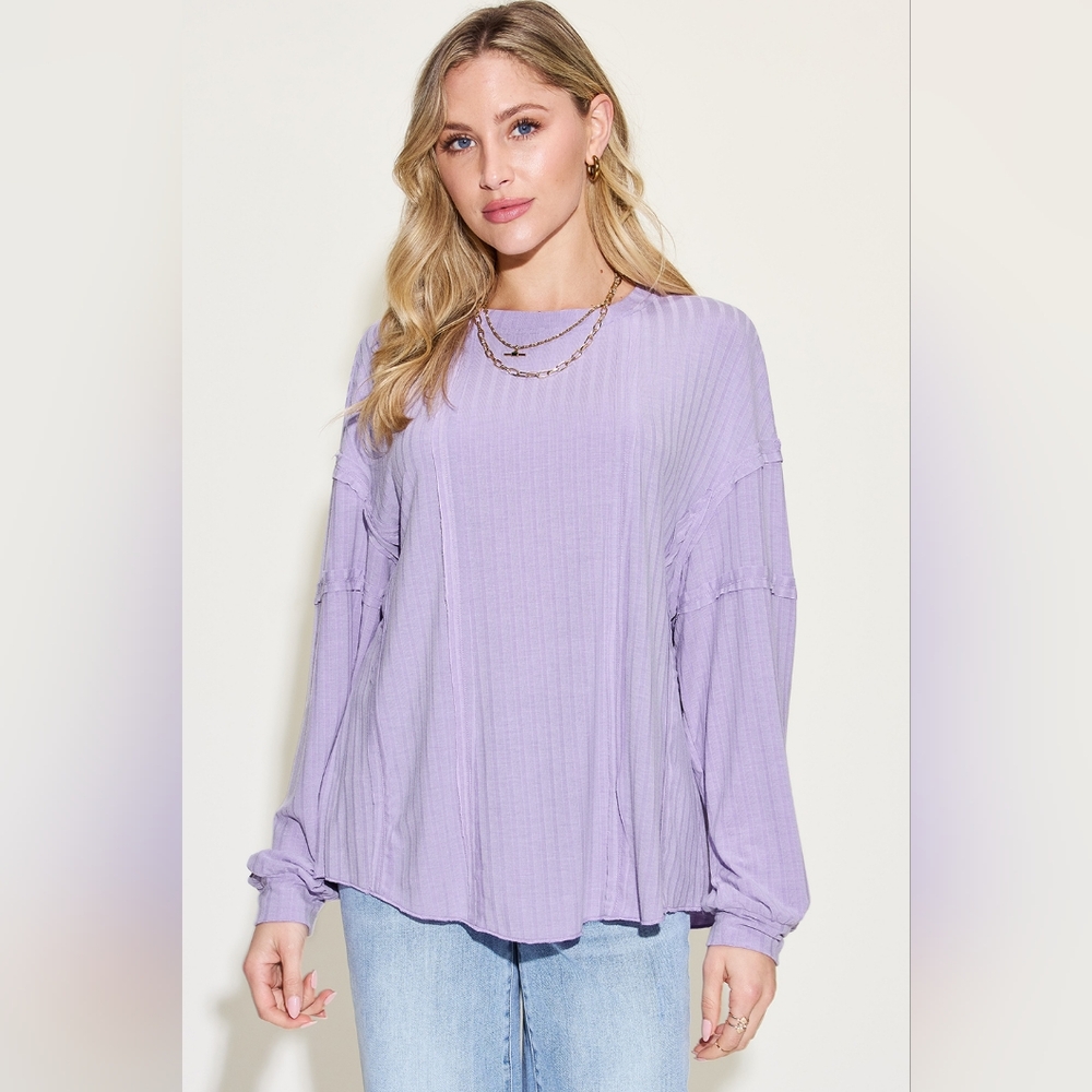 Basic Bae Full Size Ribbed Round Neck Long Sleeve T-Shirt